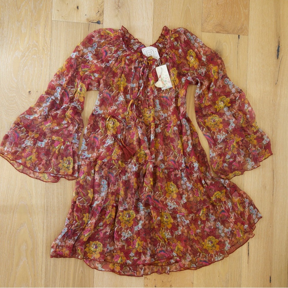 Johnny Was sheer silk daisy mini dress